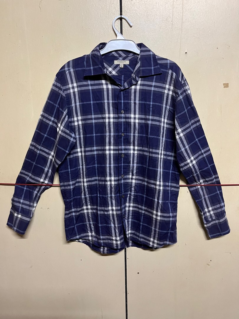 Burberry Button up navy blue check, Men's Fashion, Tops & Sets, Formal  Shirts on Carousell