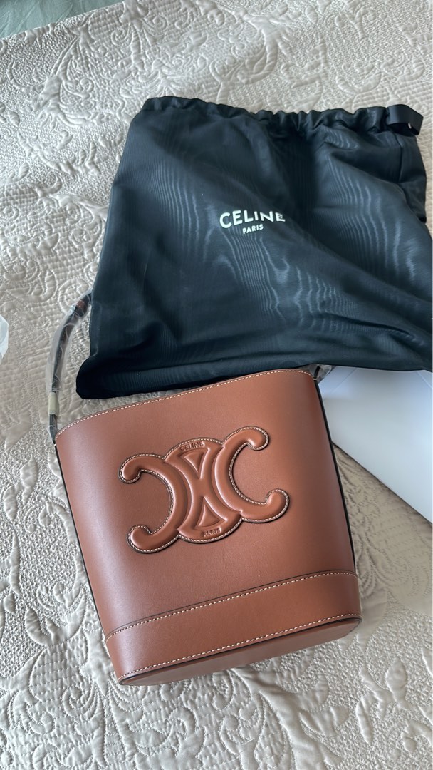 Celine Logo Embossed Small Bucket Bag in Brown