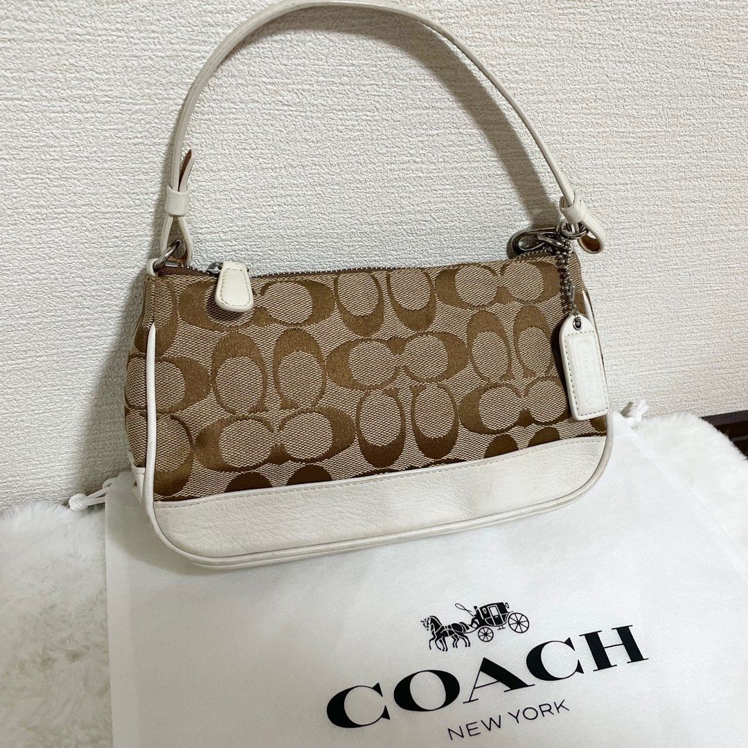 Coach Lime Green Tan Signature Fabric Leather Demi Baguette Handbag 6094 # Coach #Baguette