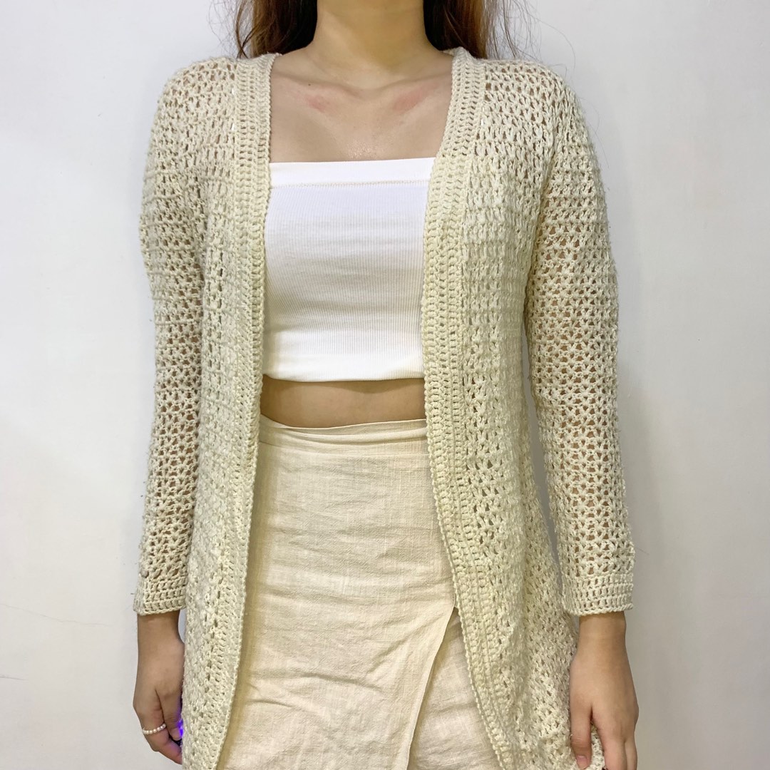 cream crochet cardigan, Women's Fashion, Coats, Jackets and Outerwear