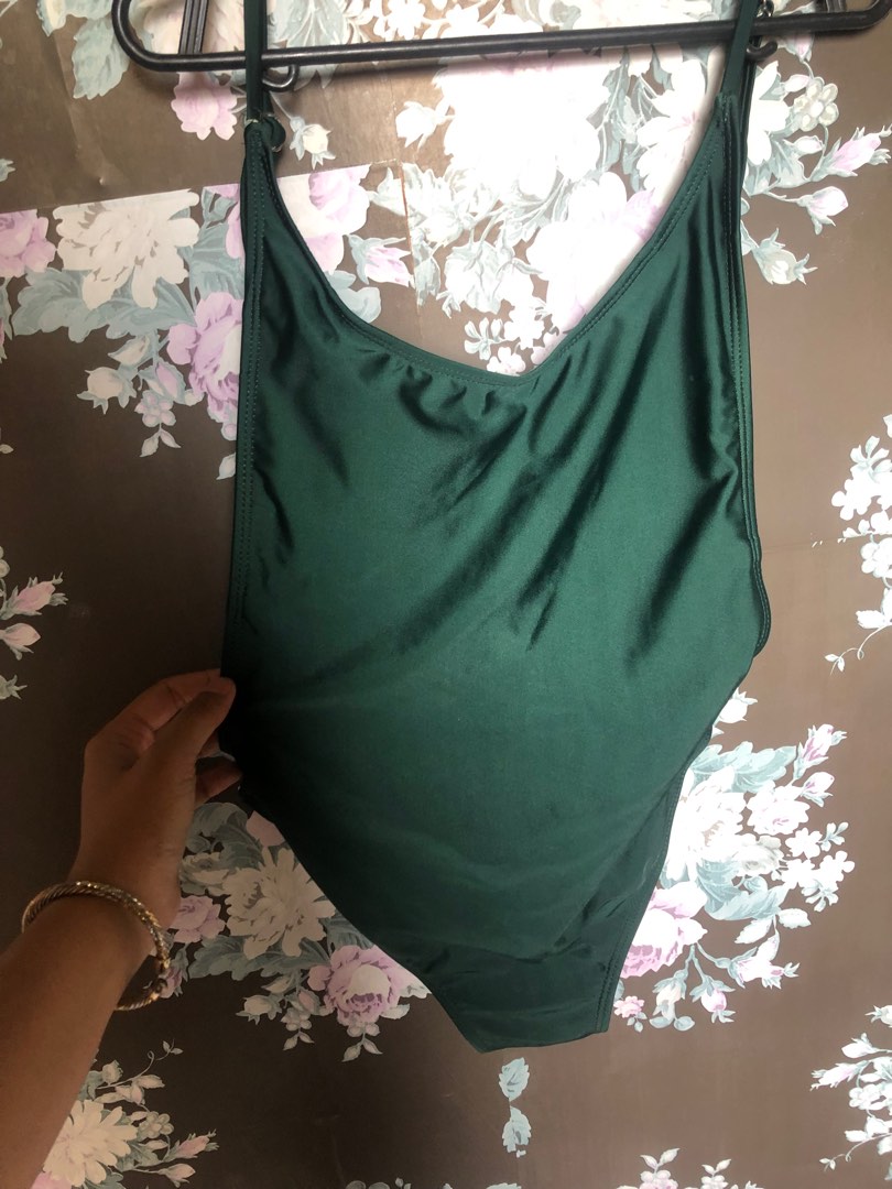 Dark green one piece backless, Women's Fashion, Swimwear, Bikinis