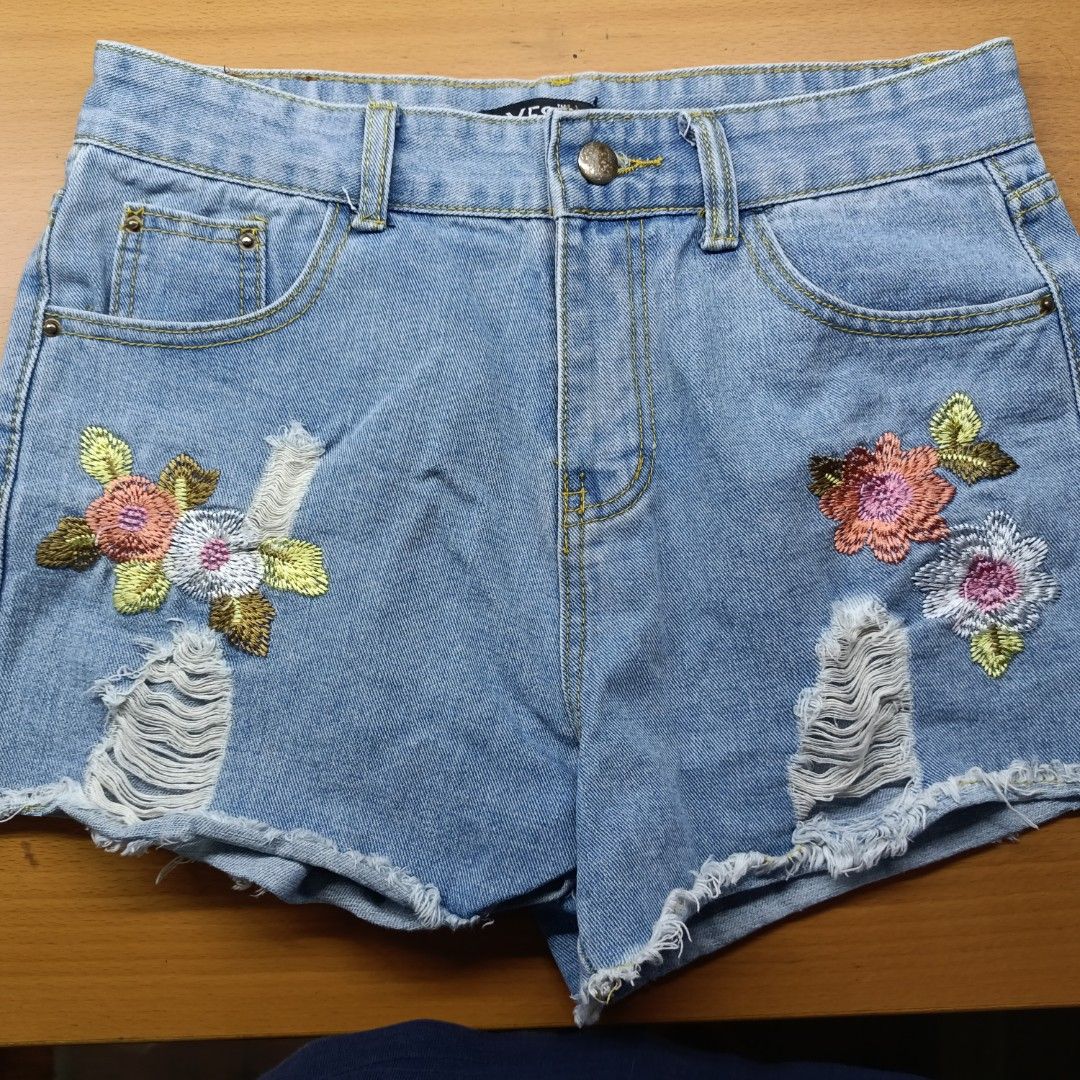 Denim sale flower shorts