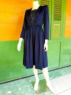 Dress velvet navy, dress kondangan