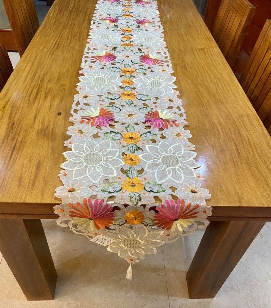 6 seater Embroidered table runner (Category: Table Linen & Textiles) located in Malabon City. Submitted by letletolmilla (Listing ID 1210894064, Image 1). Description: 6 seater Made to order: 4-6 days 50% deposit, full payment once finished NO free sf.