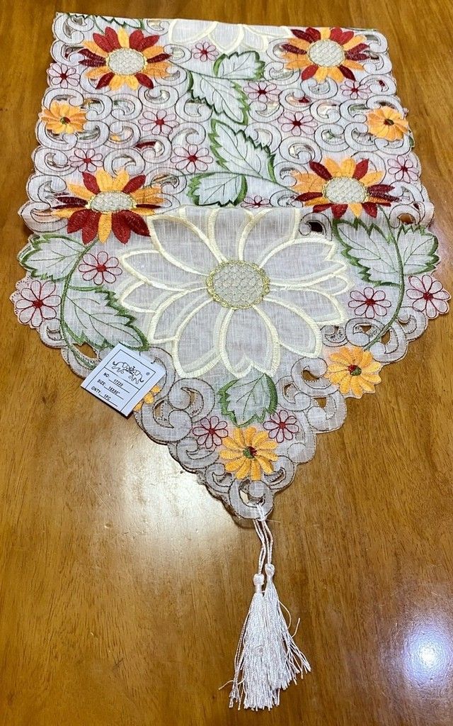 6 seater Embroidered table runner (Category: Table Linen & Textiles) located in Malabon City. Submitted by letletolmilla (Listing ID 1210894064, Image 2). Description: 6 seater Made to order: 4-6 days 50% deposit, full payment once finished NO free sf.