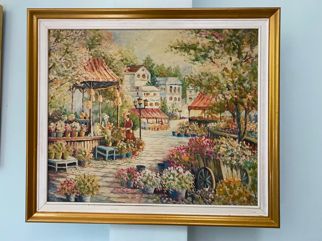Beautiful oil painting on canvas with gold frame, Hobbies & Toys