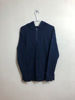 factorie保暖親膚內刷絨質感深藍半開領連帽上衣