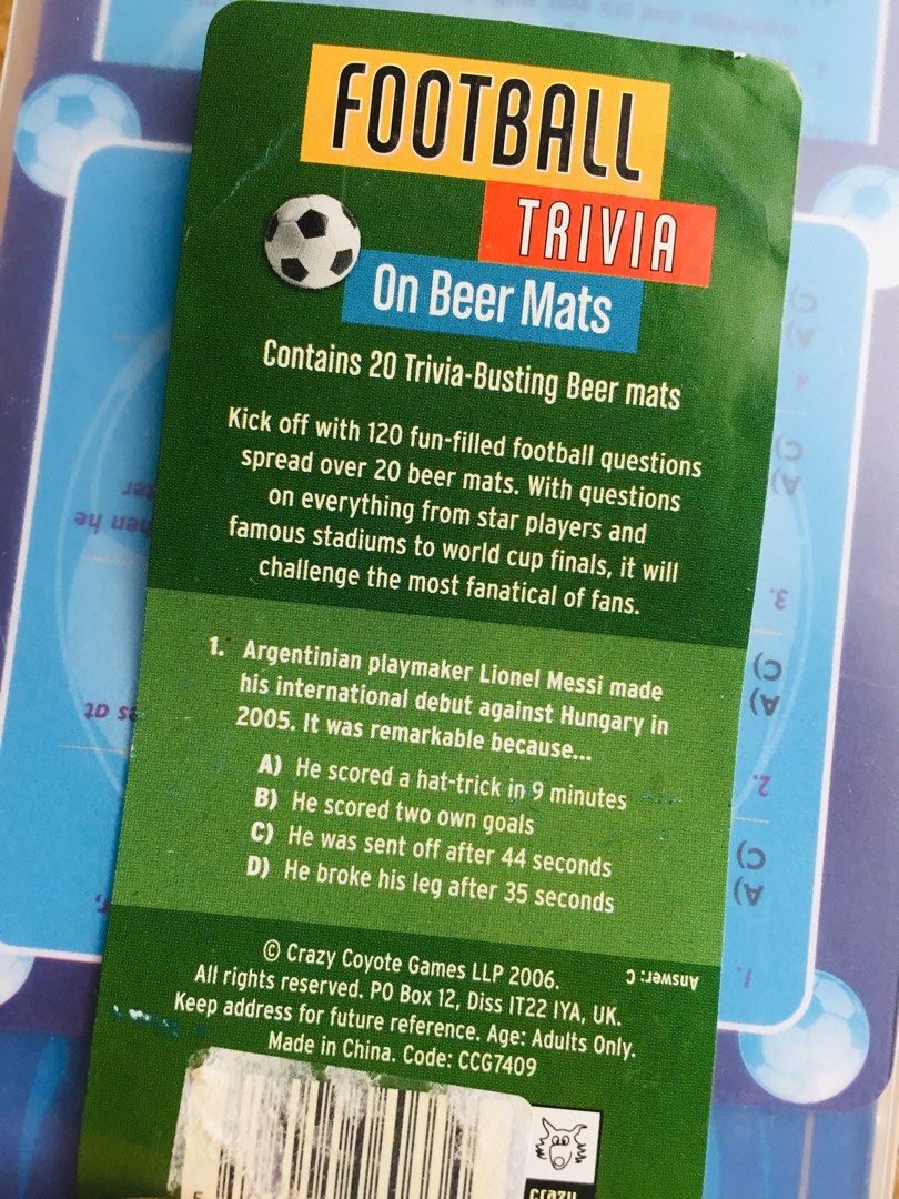 Football Trivia Cards on Beer Mats, Hobbies & Toys, Toys & Games on