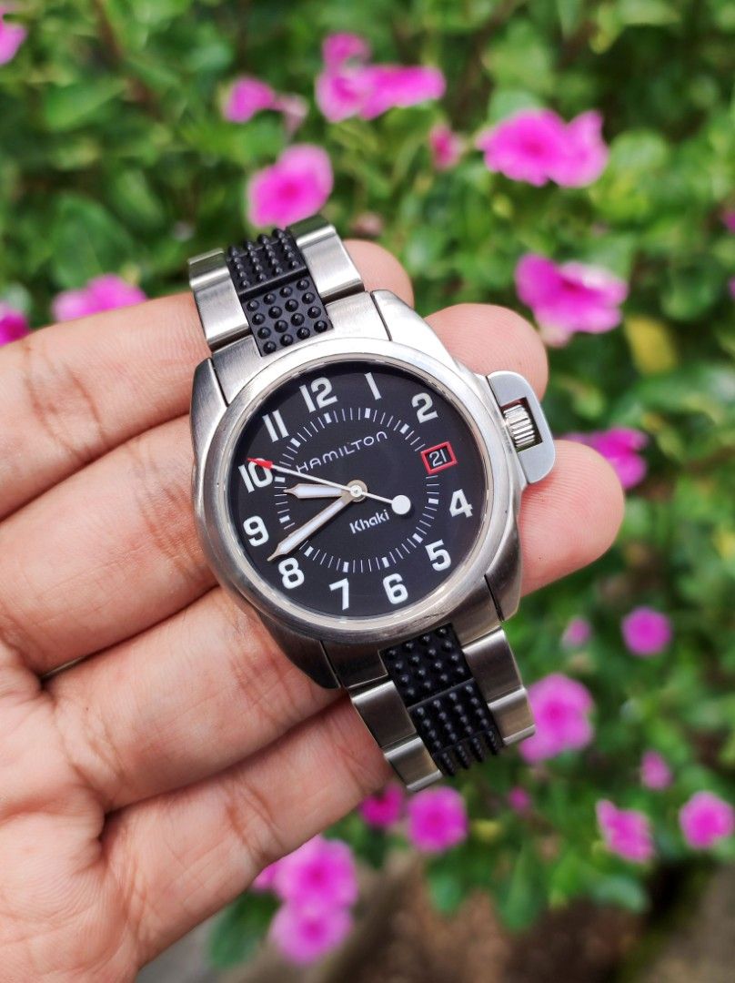 ハミルトン カーキ 6301 黒文字盤 ミリタリー クオーツ 腕時計 - 時計