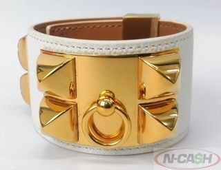 Hermes White Epsom CDC Collier De Chien S Bracelet