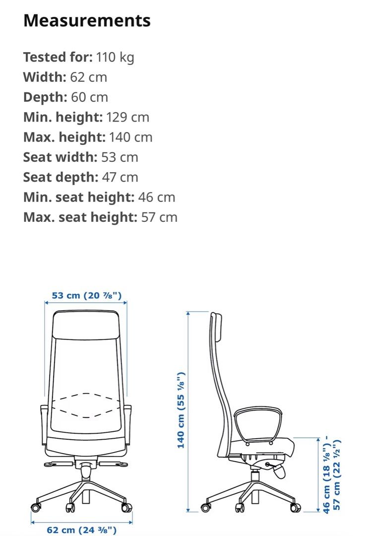 Ikea discount markus height