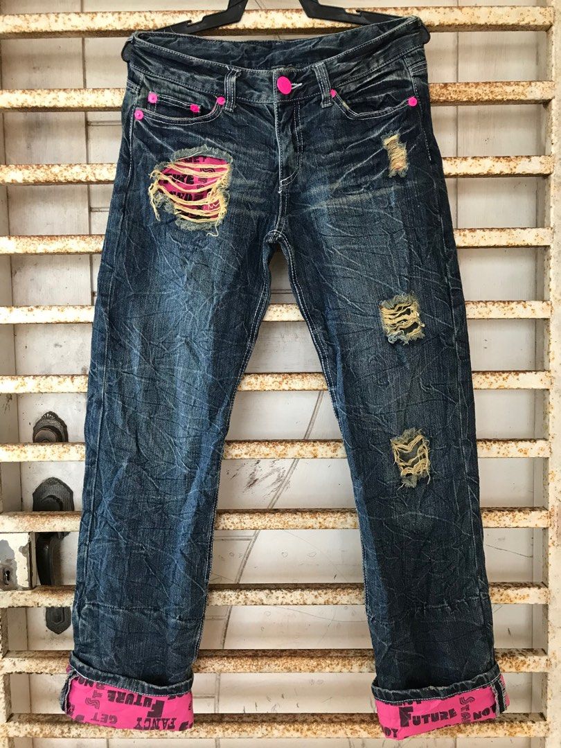 Japanese BACK & FORTH Ripped Jeans Blanked Leg Indigo Waist 31