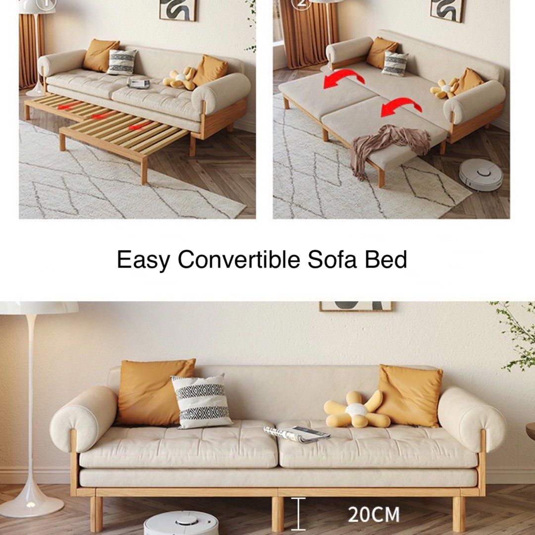 King Size/ 3 seater Length 180cm Pera Sofa Bed with Solid Oak Wooden