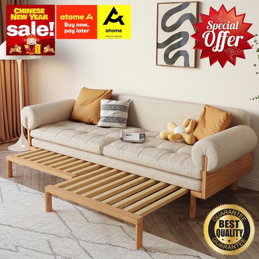 King Size/ 3 seater Length 180cm Pera Sofa Bed with Solid Oak Wooden