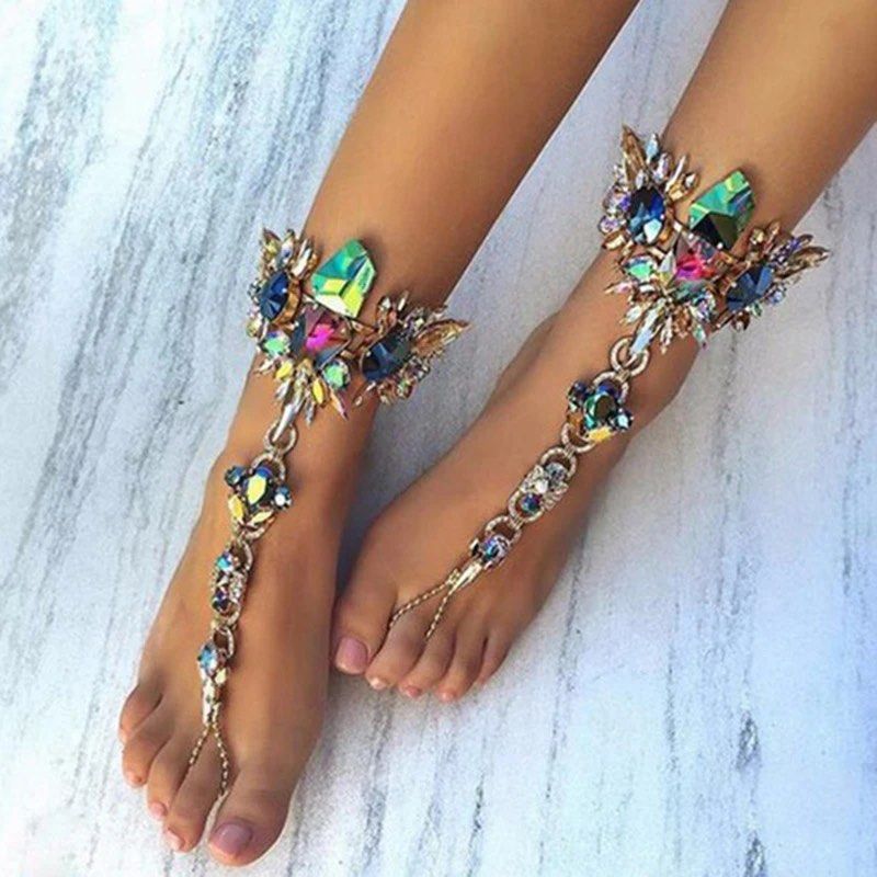 Rhinestone Heart Foot Jewelry Beach Barefoot Sandals Anklet