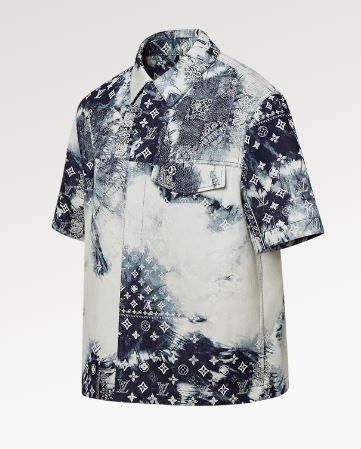 LV Louis Vuitton Monogram Bandana Denim Shirt, Luxury, Apparel on Carousell