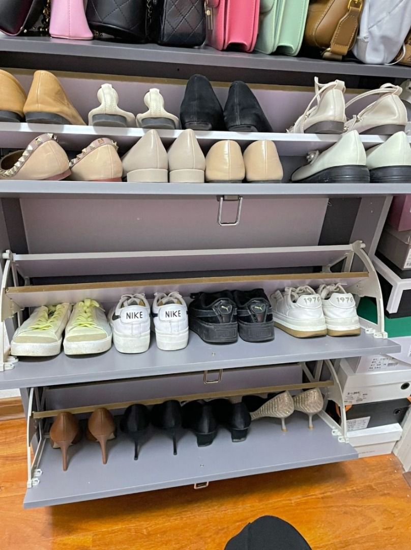 New Gray Flip Shoe Rack Space Saver Cabinet BIGGER, Furniture & Home ...