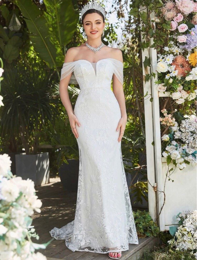 Off shoulder lace gown store