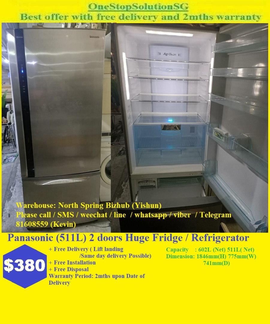 Panasonic (511L) 2 doors Huge Fridge / Refrigerator (380 + Free