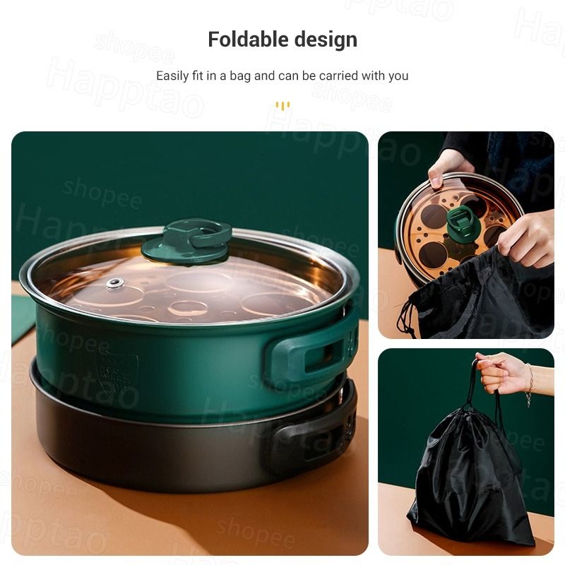 Portable Cooking Pot Stainless Steel Split Electric Cooker Mini Pot Combo for Dormitory Travel Office Use KNT1515