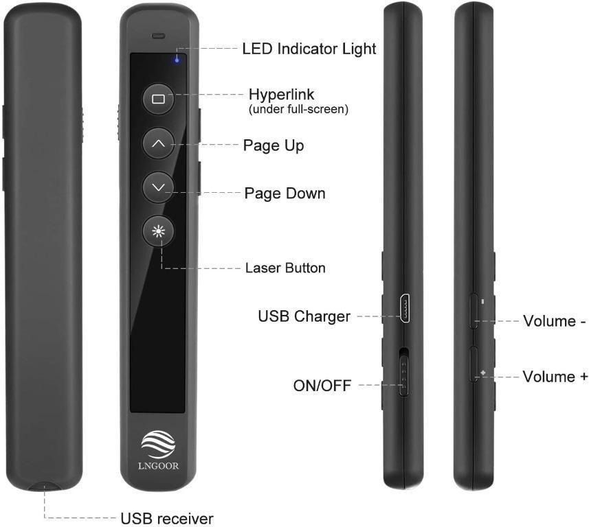 Presentation Clicker, LNGOOR Presentation Remote Rechargeable RF 2.4GHz