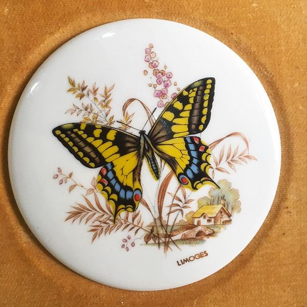 Round Ceramic Framed Butterflies (Category: Wall Decor) located in Mandaluyong City. Submitted by yula_noveltyfinds (Listing ID 1210904194, Image 3). Description: - UK Surplus - Ceramic printed as Limoges - Butterfly ceramics in good condition - Frame with minor chips at the side see video - size: 6.5" (w) x 11" (L) x 1" (h) DISCLAIMER: The ceramic rounds have Limoges printed on it. Limoges porcelain is hard-paste porcelain produced by factories 