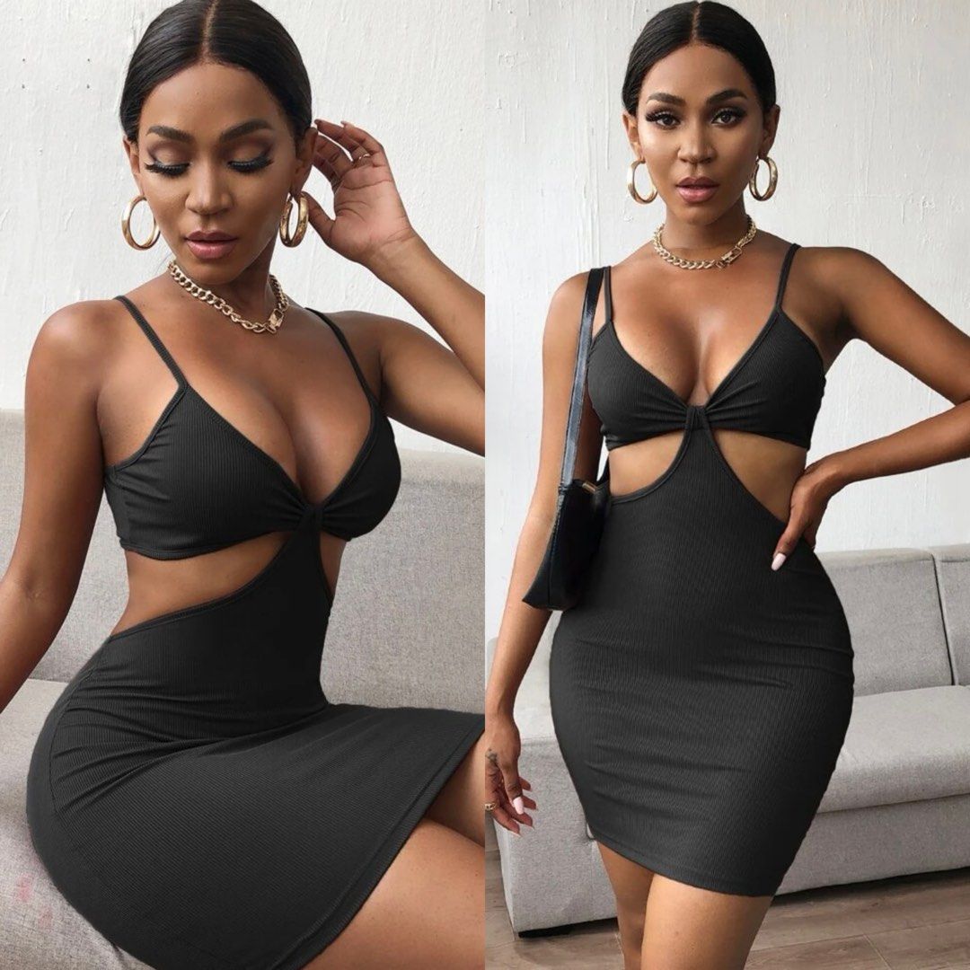 Shein Sexy Waist Cut Out Ribbed Bodycon Dress Women s Fashion Dresses Sets Dresses on Carousell