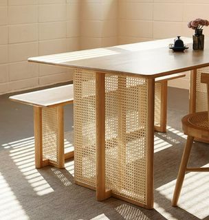 SIMEON _ Solid Wood Rattan Dining Table and Bench