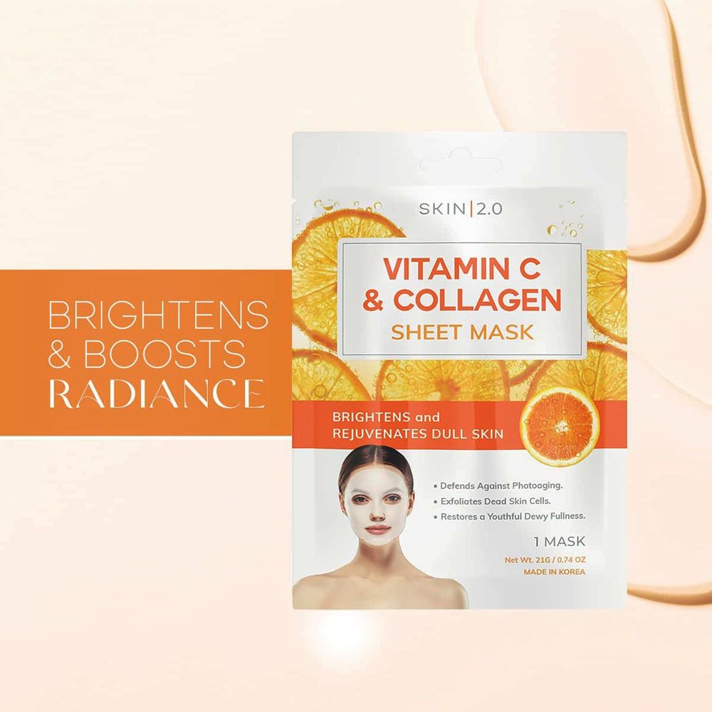 SKIN 2.0 Vitamin C & Collagen Sheet Masks (5 Masks), Beauty & Personal
