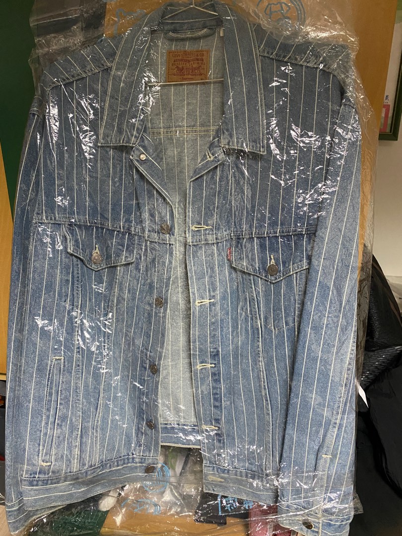 Supreme Levi's Pinstripe Trucker Jacket 牛仔外套, 他的時尚, 外套及