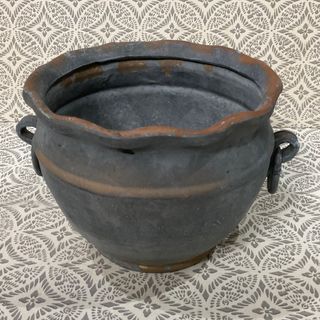 Terracotta Gray Ruffled Rim Pot Vase with Two Handle Movable Ring Drainage Hole 8” x 6.5” inches - P499.00
