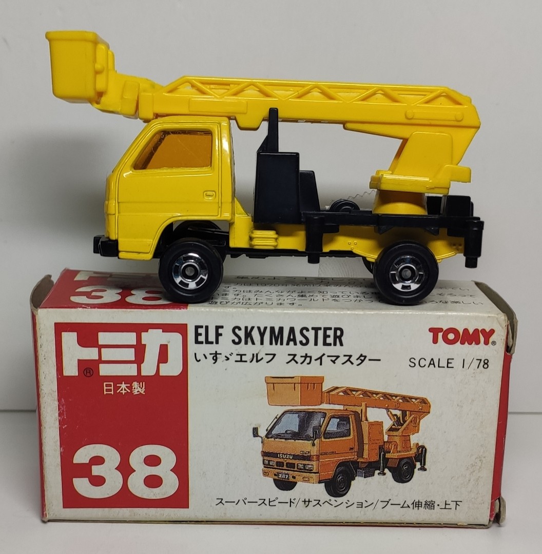 紅字tomy Tomica No 38 Isuzu Elf Skymaster 五十鈴高空作業車 中古絕版1987年日本製造 興趣及遊戲