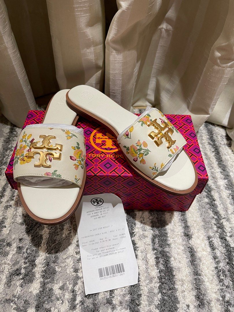 Tory Burch Printed Everly Slide Leather - Rose Floral, Women's Fashion,  Footwear, Flats & Sandals on Carousell