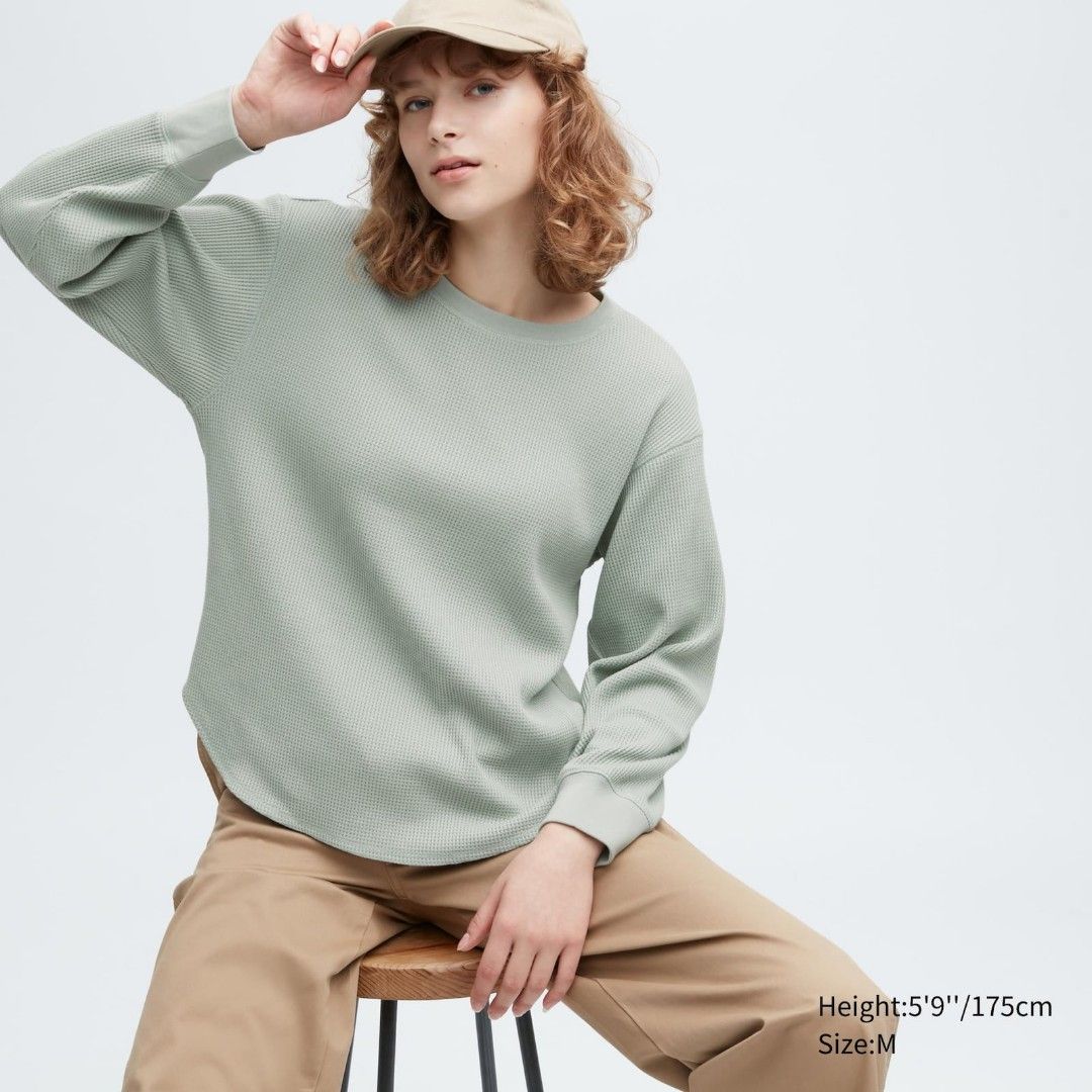 Uniqlo waffle crew neck sweater new arrivals