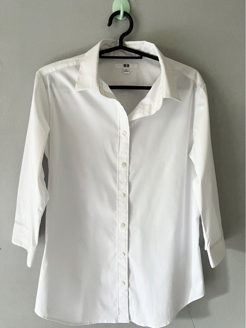 Uniqlo White Button Down 3 4 sleeves