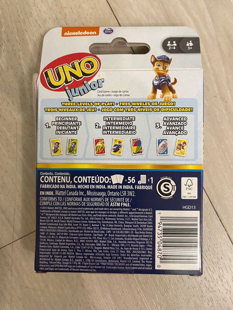 UNO Junior Paw Patrol Kids Card Game for Family Night 56 Cards 2-4 Players