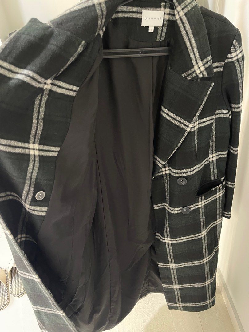 Warehouse check print midi cheap coat