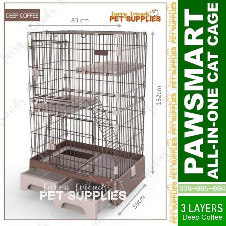 3 LAYERS PAWSMART ALL IN ONE COLLAPSIBLE CAT CAGE WITH BUILT IN LITTER