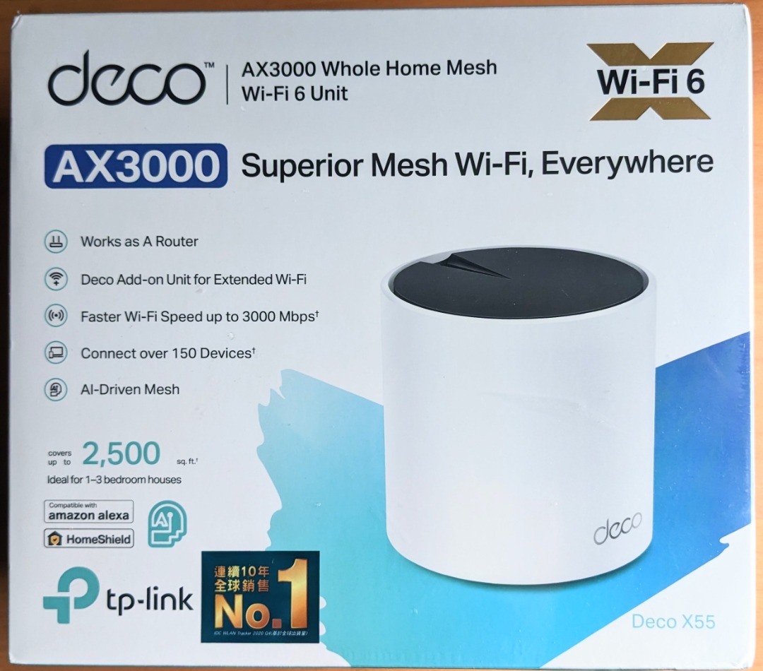 全新未開封TP-Link Deco X55 AX3000 Wi-Fi 6 Mesh Router, 電腦＆科技