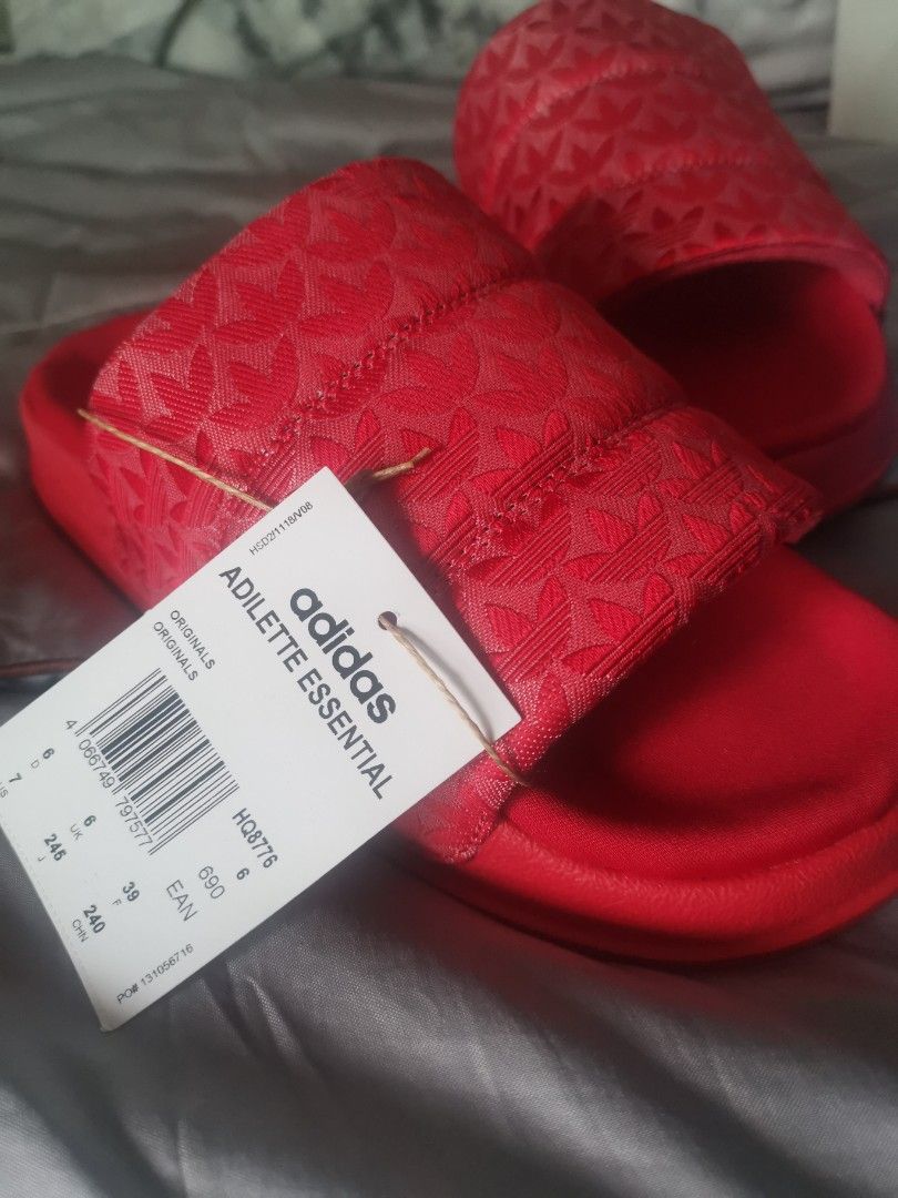 Red adilette slides women's sale