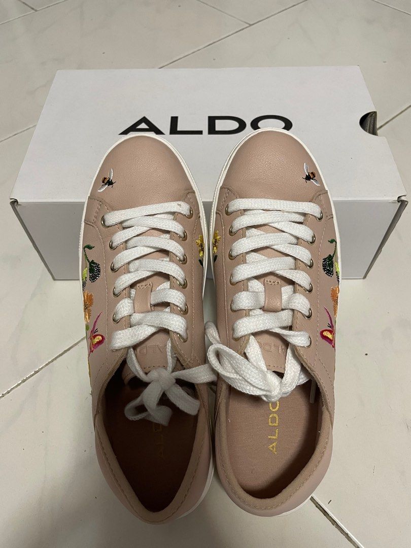 Aldo Pink Sneakers Bumblebee Round Toe Floral Embroidered