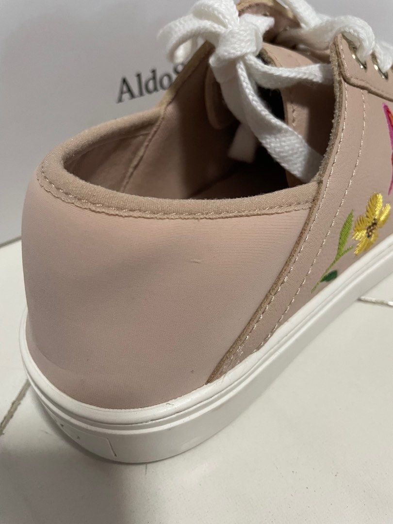Aldo Pink Sneakers Bumblebee Round Toe Floral Embroidered