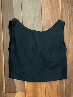 Black Linen Open Back Tie Top