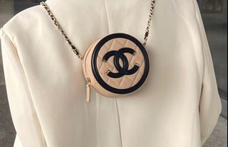 Chanel mini round Bag with Chain Caviar White LGHW