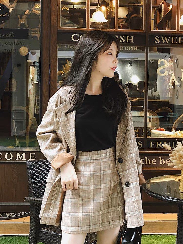 Checkered Blazer Set Korean Women s Fashion Dresses Sets Sets
