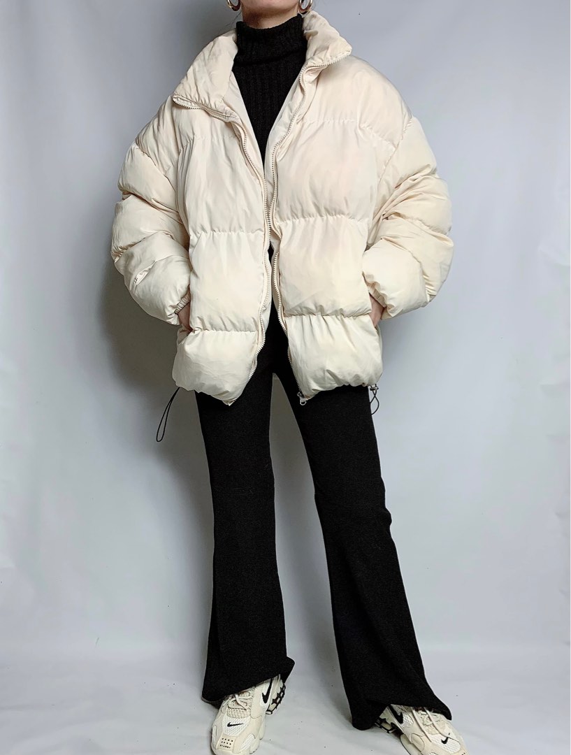 (SOLD) Cream puffer jacket, Oversized puffer jacket, Spring jacket
