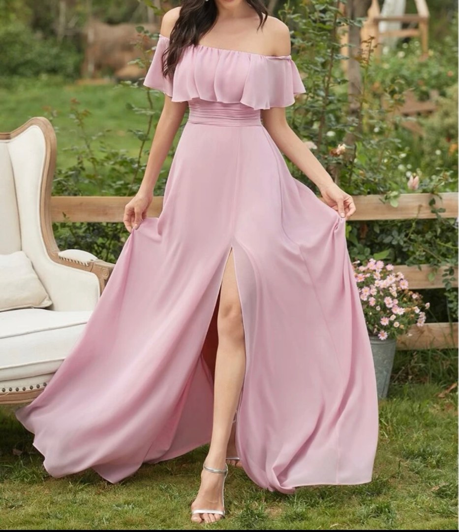 Ever Pretty Baby Pink Off Shoulder Chiffon Dress Gown Evening Wear