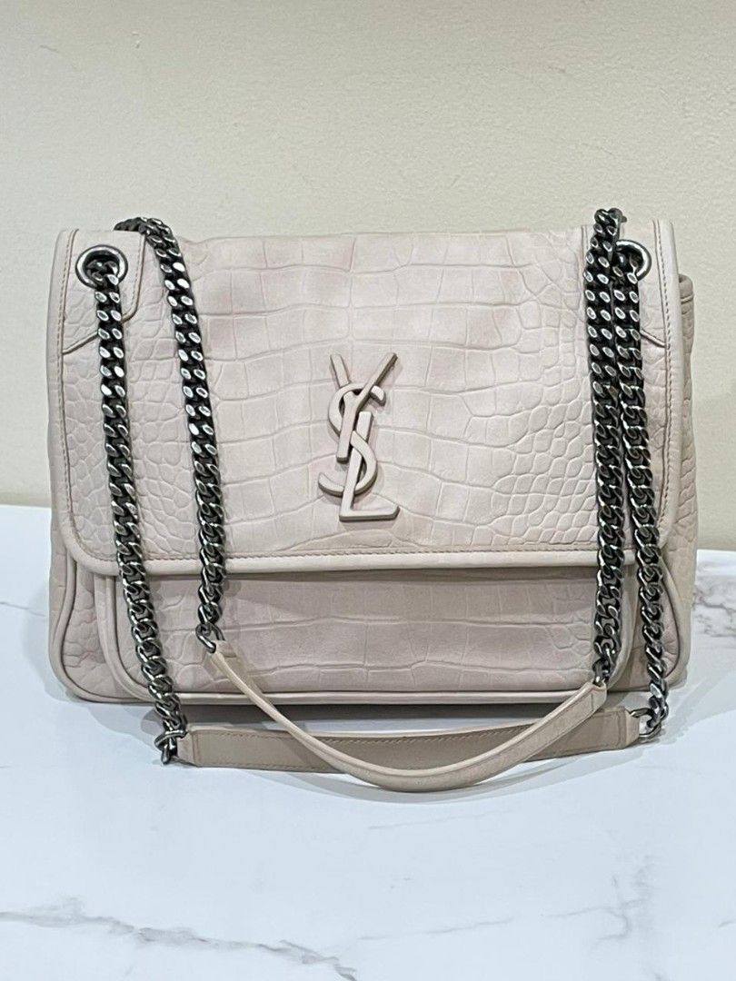 Fast Sale Good Condition YSL Niki Medium Croco Suede Nude Rhw 2019 sz 28 x 20