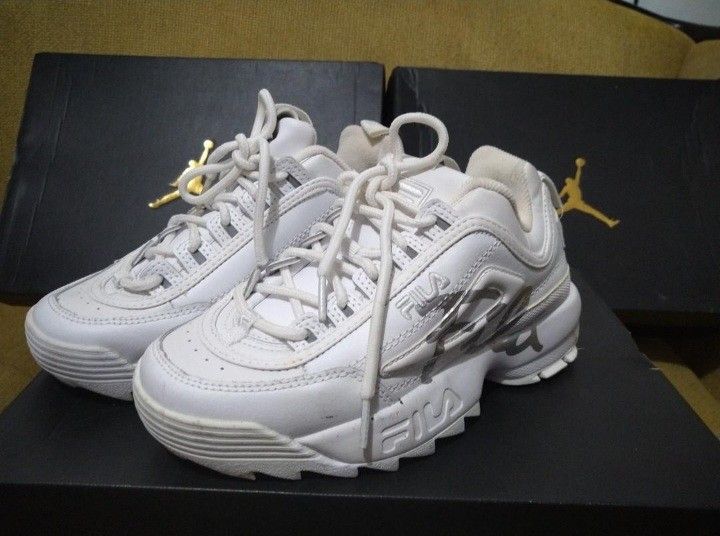 Fila Disruptor II Script White Silver Women s Fashion Footwear