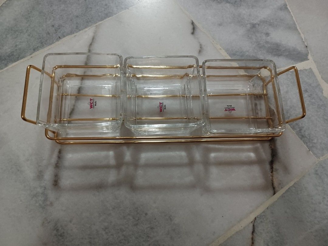 Glass Snack Holder with Gold Tray, Furniture & Home Living, Kitchenware